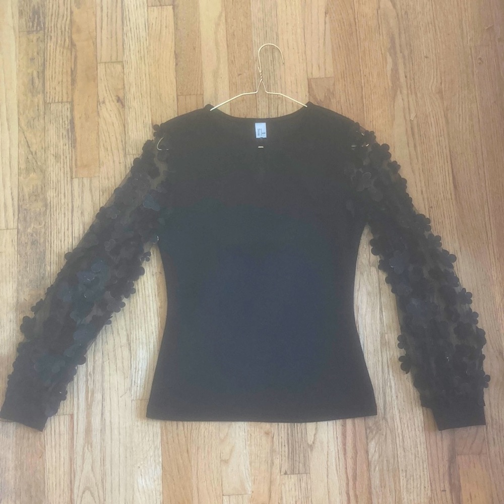 black formal shirt with shear floral long sleeves